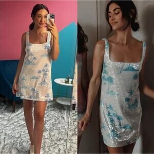 GIANNI BINI x Dannijo Twiggy Sequin Palm Tree Square Neck Mini Dress Size 8